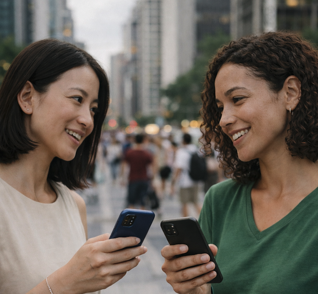 Amigas conversando pelo PhizChat